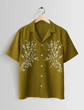 Leaf Green Flower Printed Mens Half Sleeves Shirts - XPST