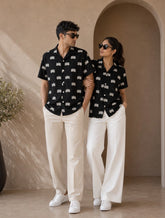 Black Small Lotus Printed Unisex Half Sleeves Shirts - XPST