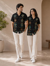 Black Square Pattern Printed Unisex Half Sleeves Shirts - XPST
