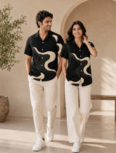 Black Wavy Printed Unisex Half Sleeves Shirts - XPST