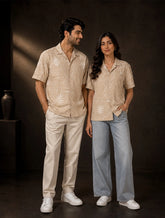 Cream Outline Unisex Half Sleeves Shirts - XPST