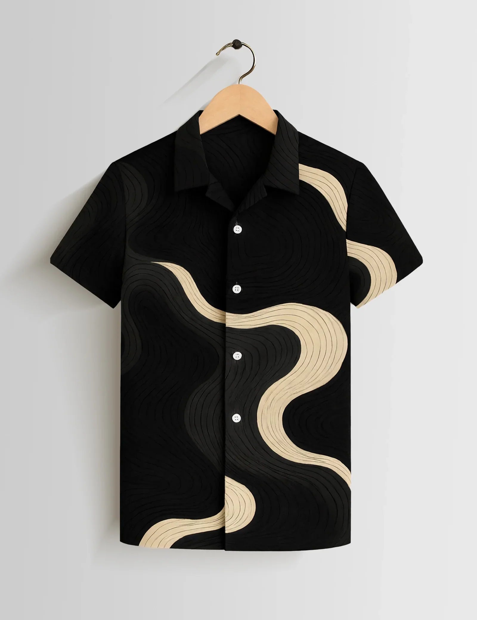 Black Wavy Printed Unisex Half Sleeves Shirts - XPST