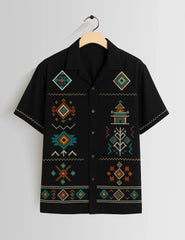 Black Square Pattern Printed Unisex Half Sleeves Shirts - XPST