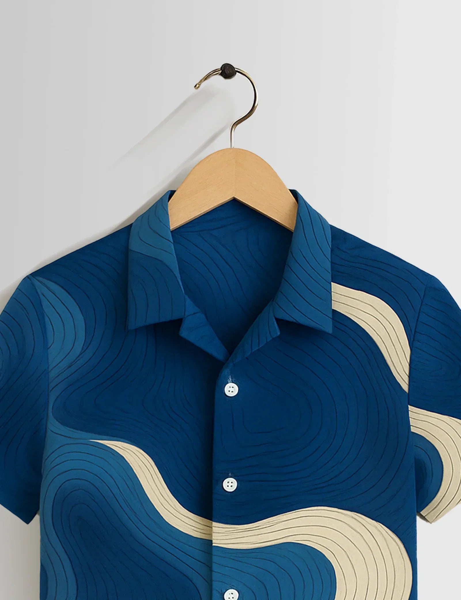 Blue Wavy Pattern Printed Unisex Half Sleeves Shirts - XPST