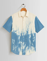Blue White Shady Pattern Printed Unisex Half Sleeves Shirts - XPST