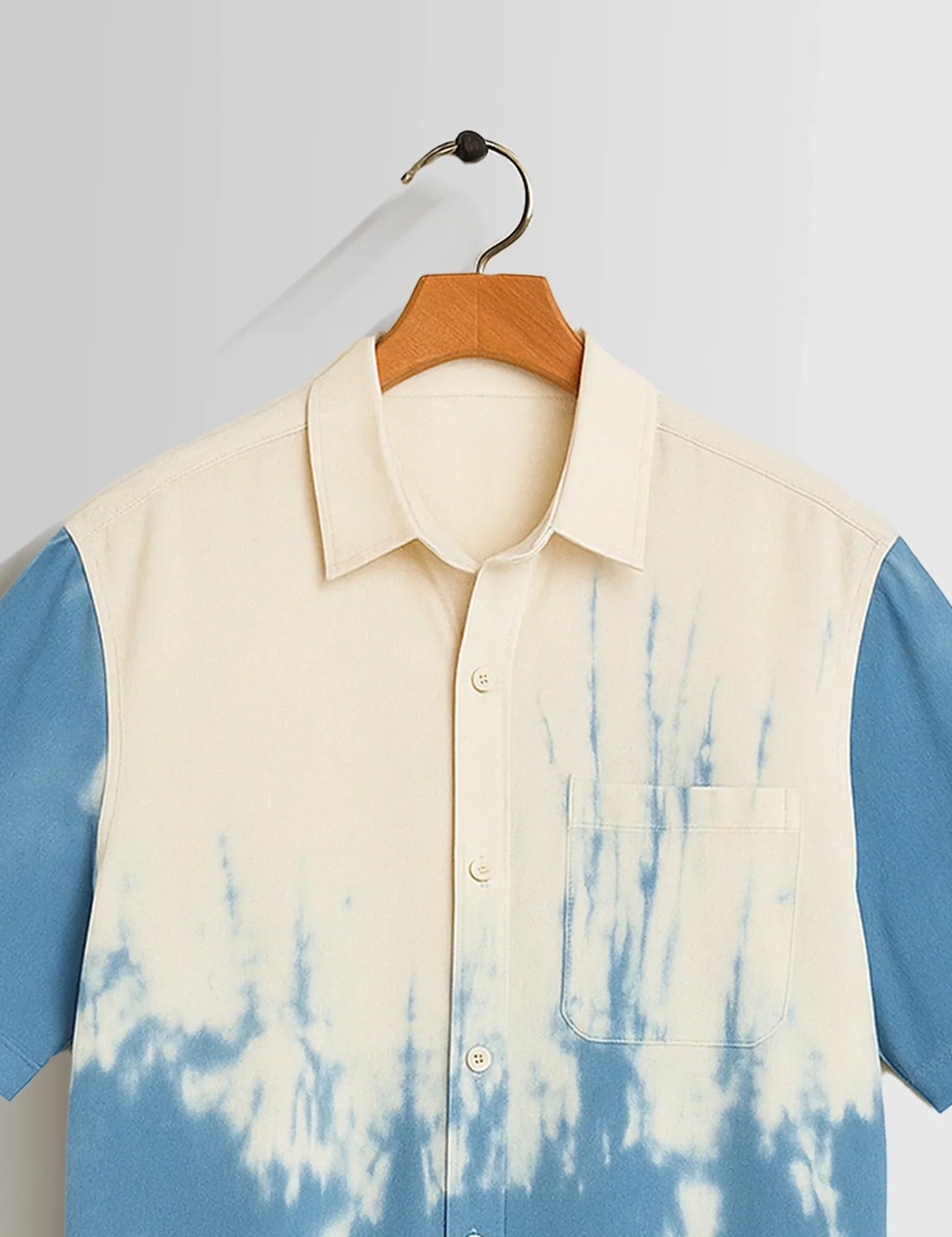 Blue White Shady Pattern Printed Mens Half Sleeves Shirts - XPST