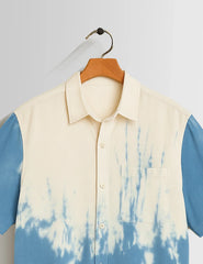 Blue White Shady Pattern Printed Mens Half Sleeves Shirts - XPST
