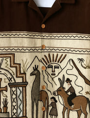 Brown Egyption Pattern Mens Half Sleeves Shirts - XPST