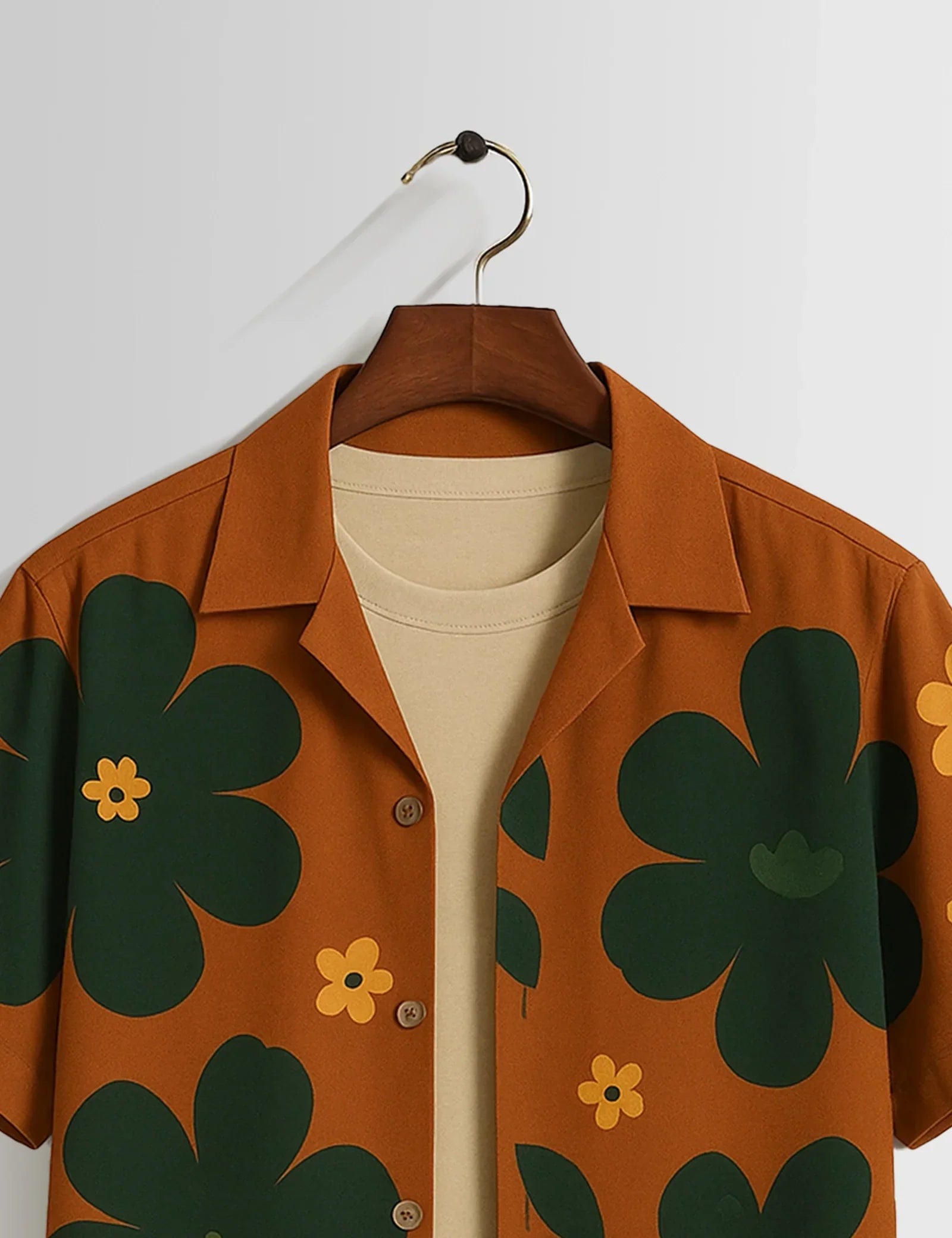 Brown Big Flower Printed Unisex Half Sleeves Shirts - XPST