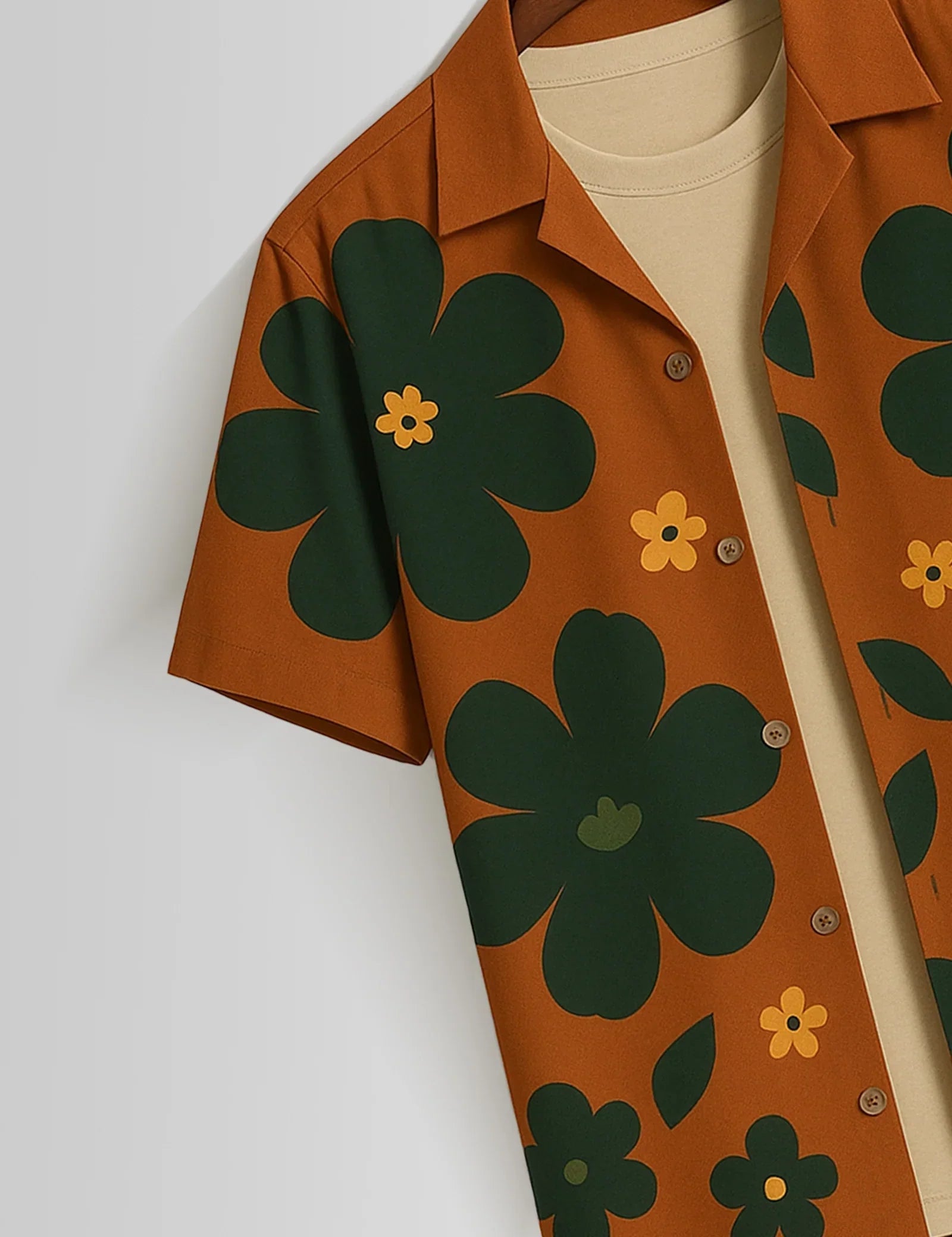 Brown Big Flower Printed Mens Half Sleeves Shirts - XPST