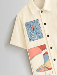 Cream Half Patch Printed Mens Half Sleeves Shirts - XPST