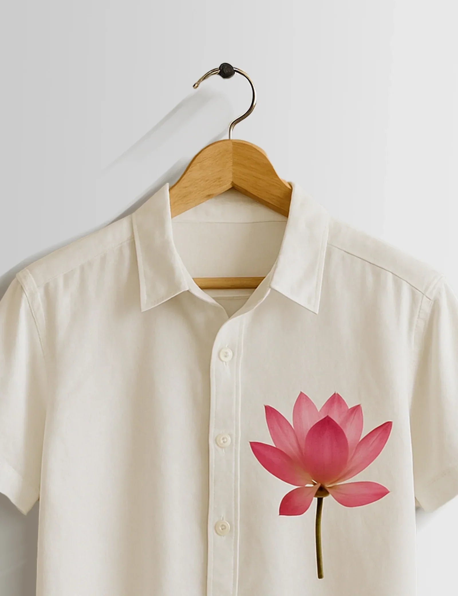 Cream Lotus Printed Unisex Half Sleeves Shirts - XPST