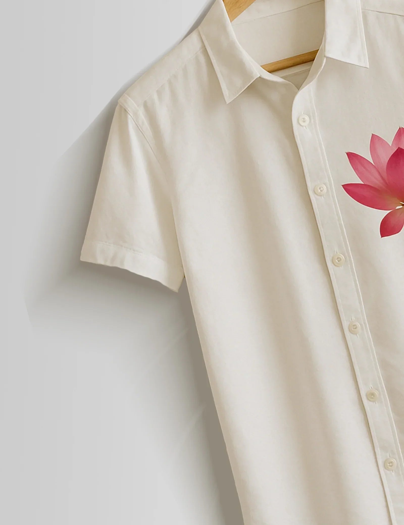 Cream Lotus Printed Mens Half Sleeves Shirts - XPST