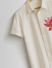 Cream Lotus Printed Mens Half Sleeves Shirts - XPST