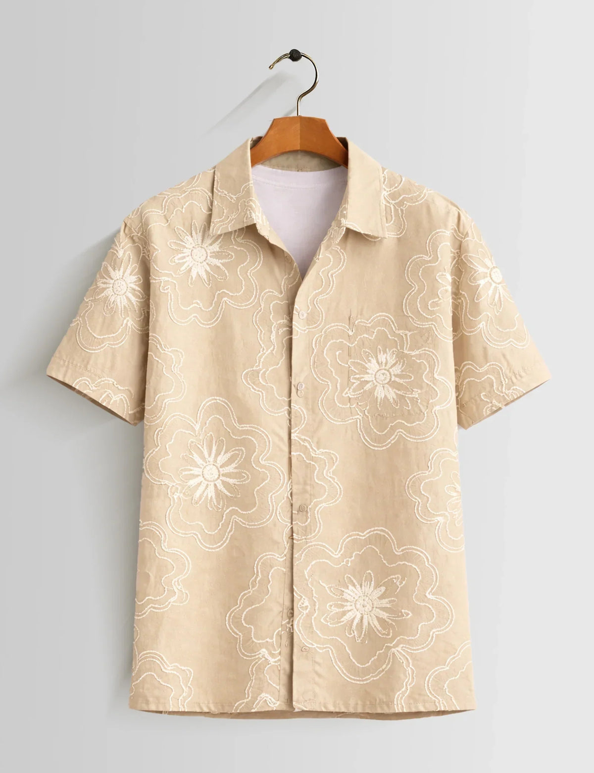 Cream Outline Mens Half Sleeves Shirts - XPST