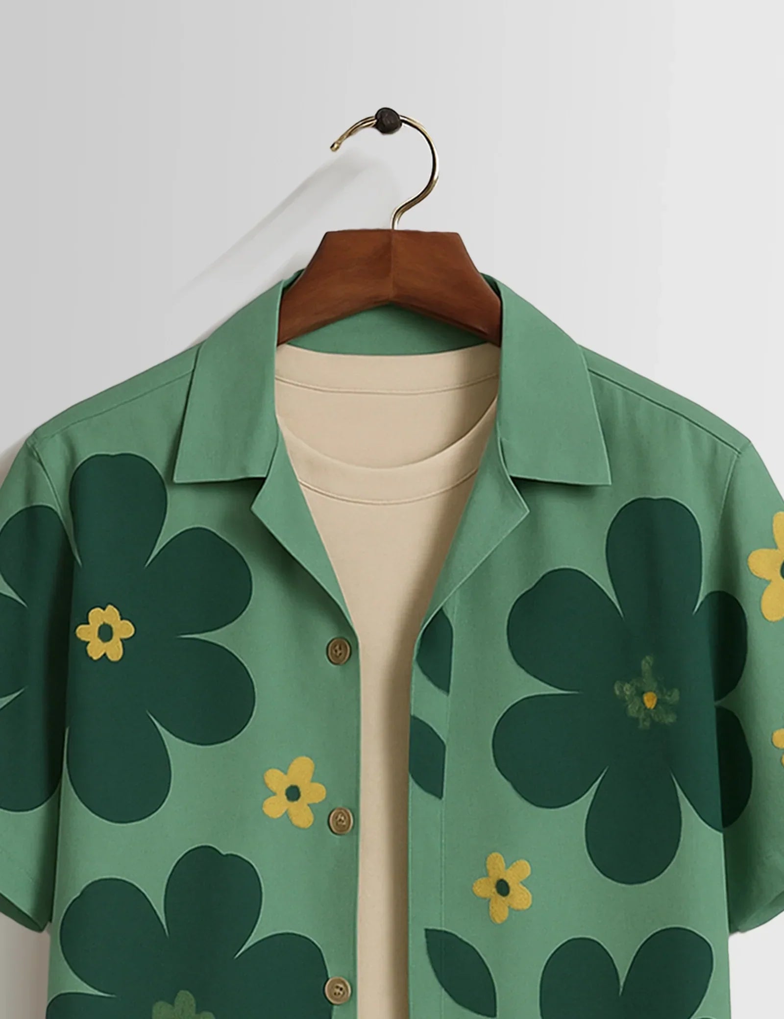 Green Big Flower Printed Unisex Half Sleeves Shirts - XPST