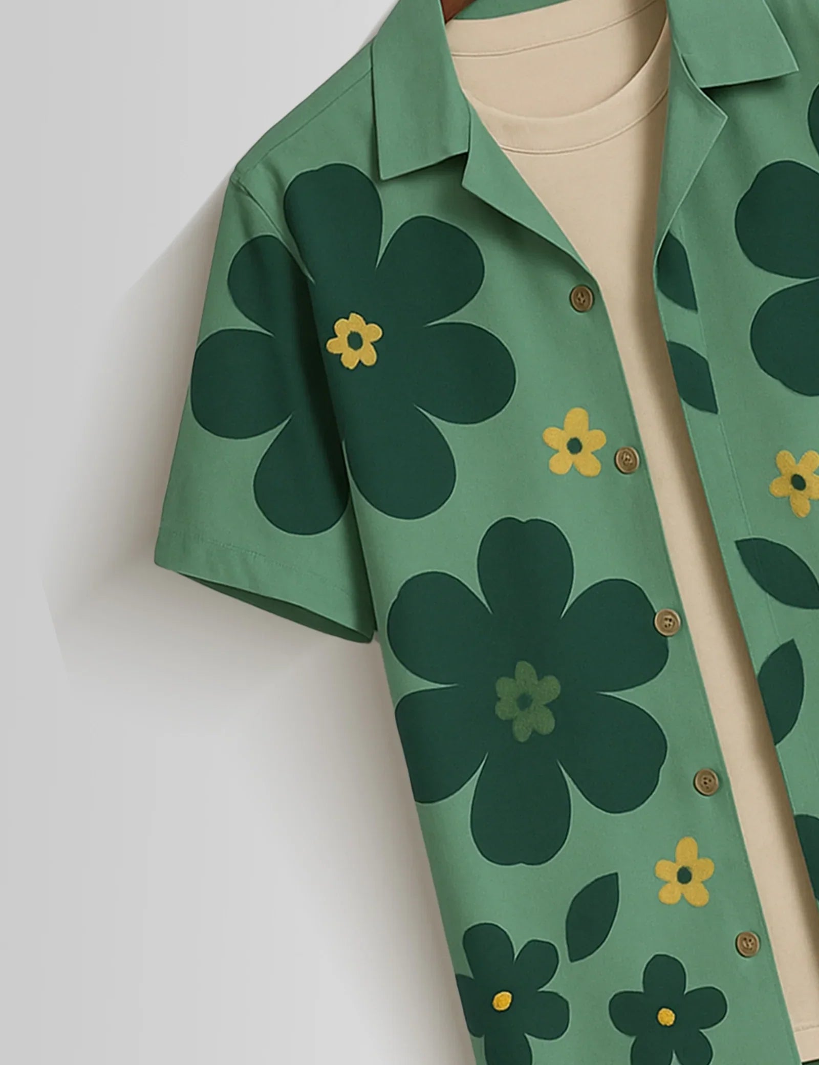 Green Big Flower Printed Mens Half Sleeves Shirts - XPST