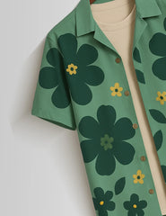 Green Big Flower Printed Mens Half Sleeves Shirts - XPST