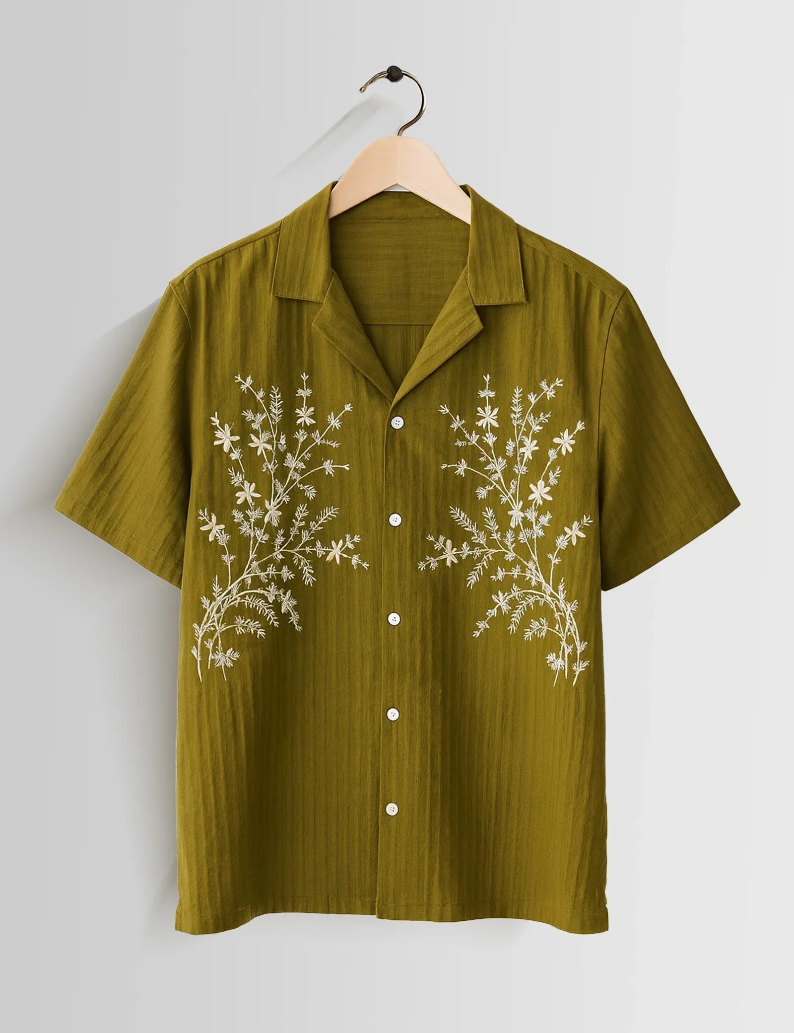 Leaf Green Flower Printed Unisex Half Sleeves Shirts - XPST