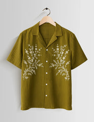 Leaf Green Flower Printed Unisex Half Sleeves Shirts - XPST