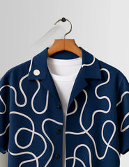 Navy Blue Loop Printed Mens Half Sleeves Shirts - XPST