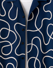 Navy Blue Loop Printed Mens Half Sleeves Shirts - XPST