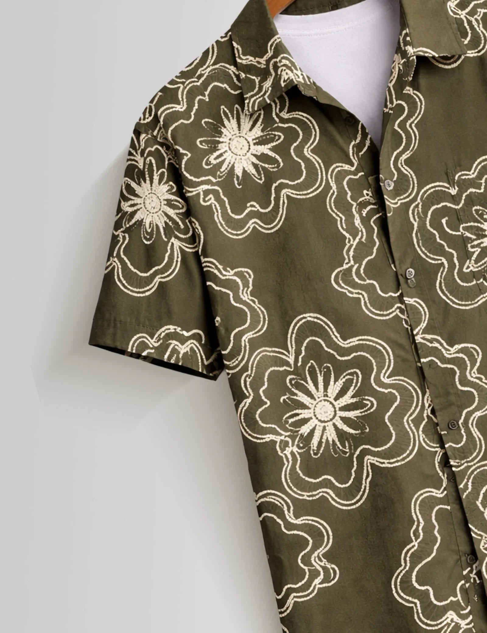 Outline Flower Mens Half Sleeves Shirts - XPST