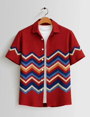 Red Zigzag Mens Half Sleeves Shirts - XPST