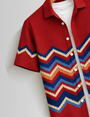 Red Zigzag Mens Half Sleeves Shirts - XPST