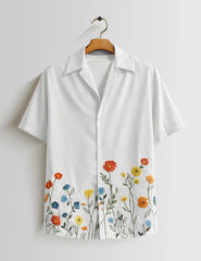 White Bottom Flower Mens Half Sleeves Shirts - XPST