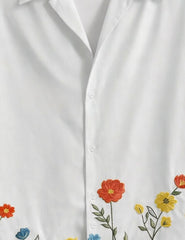 White Bottom Flower Mens Half Sleeves Shirts - XPST