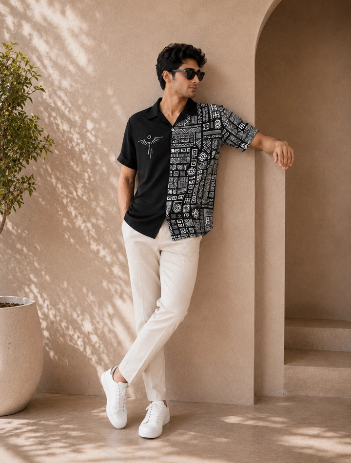 Black Aureon Printed Unisex Half Sleeves Shirts - XPST