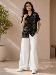 Black Square Pattern Printed Unisex Half Sleeves Shirts - XPST