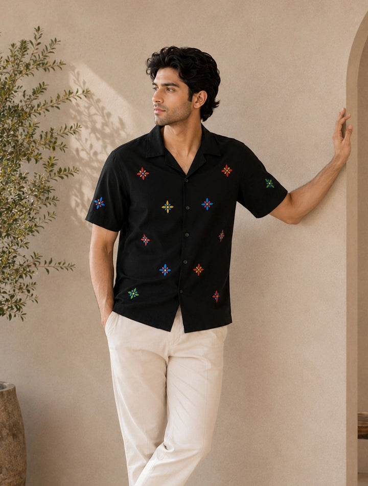 Black Stars Printed Unisex Half Sleeves Shirts - XPST