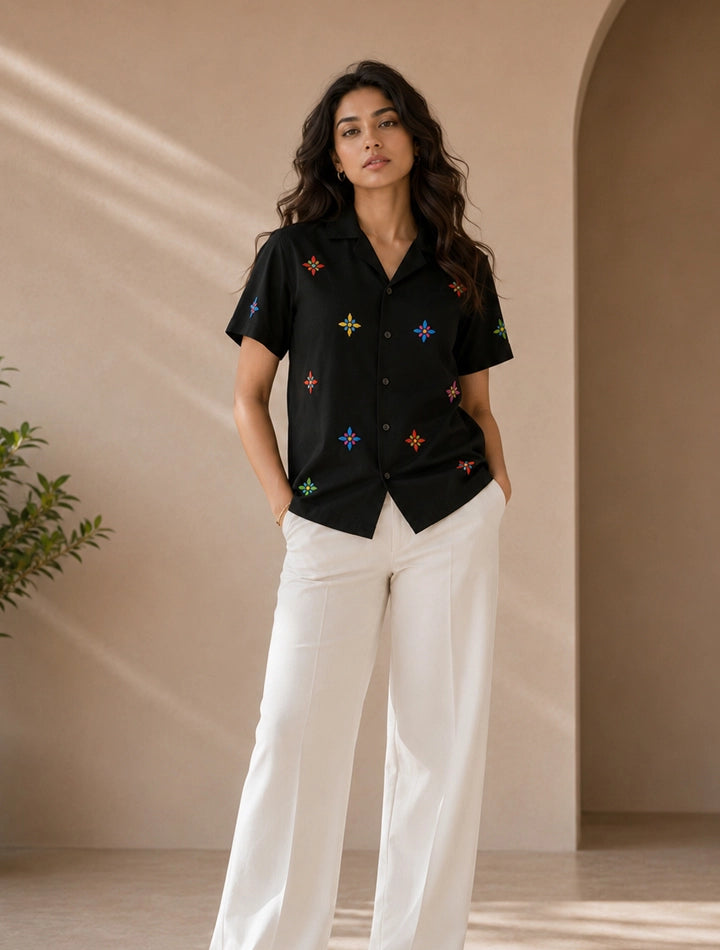 Black Stars Printed Unisex Half Sleeves Shirts - XPST