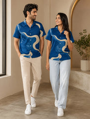 Blue Wavy Pattern Printed Unisex Half Sleeves Shirts - XPST