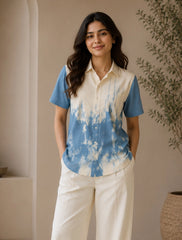 Blue White Shady Pattern Printed Unisex Half Sleeves Shirts - XPST