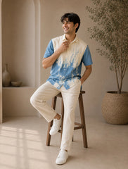 Blue White Shady Pattern Printed Unisex Half Sleeves Shirts - XPST