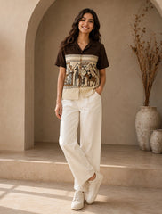 Brown Egyption Pattern Unisex Half Sleeves Shirts - XPST