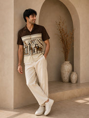 Brown Egyption Pattern Unisex Half Sleeves Shirts - XPST