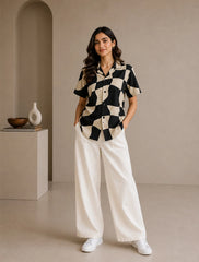 Chess Pattern Printed Unisex Half Sleeves Shirts - XPST