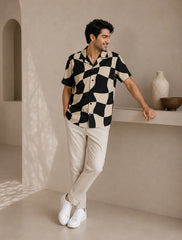 Chess Pattern Printed Unisex Half Sleeves Shirts - XPST
