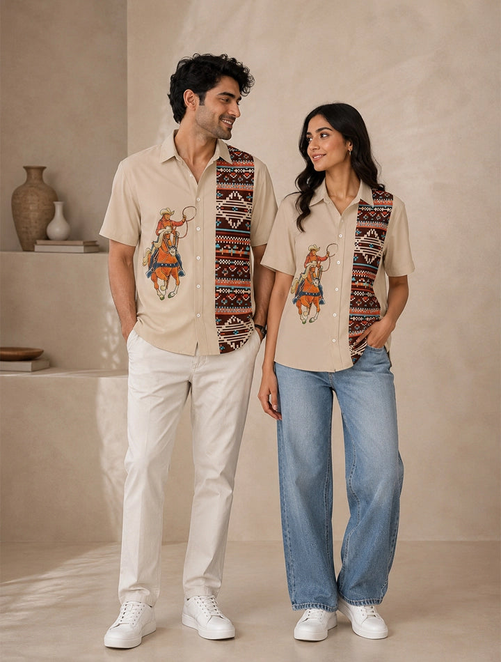 CowBoy Printed Unisex Half Sleeves Shirts - XPST