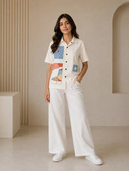 Cream Half Patch Printed Unisex Half Sleeves Shirts - XPST