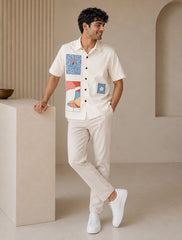Cream Half Patch Printed Unisex Half Sleeves Shirts - XPST