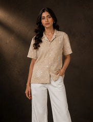 Cream Outline Unisex Half Sleeves Shirts - XPST