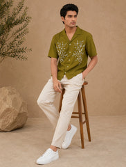 Leaf Green Flower Printed Unisex Half Sleeves Shirts - XPST