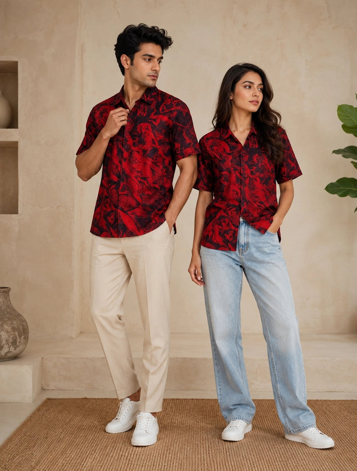 Maroon Fire Unisex Half Sleeves Shirts - XPST