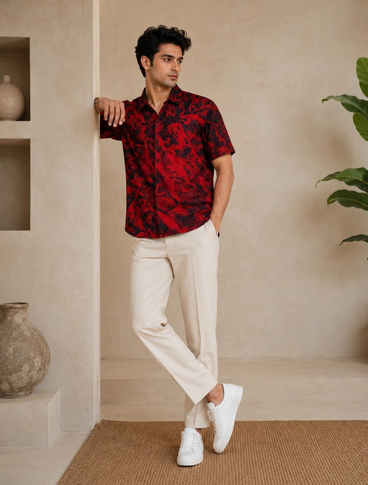 Maroon Fire Unisex Half Sleeves Shirts - XPST