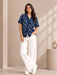 Navy Blue Loop Printed Unisex Half Sleeves Shirts - XPST